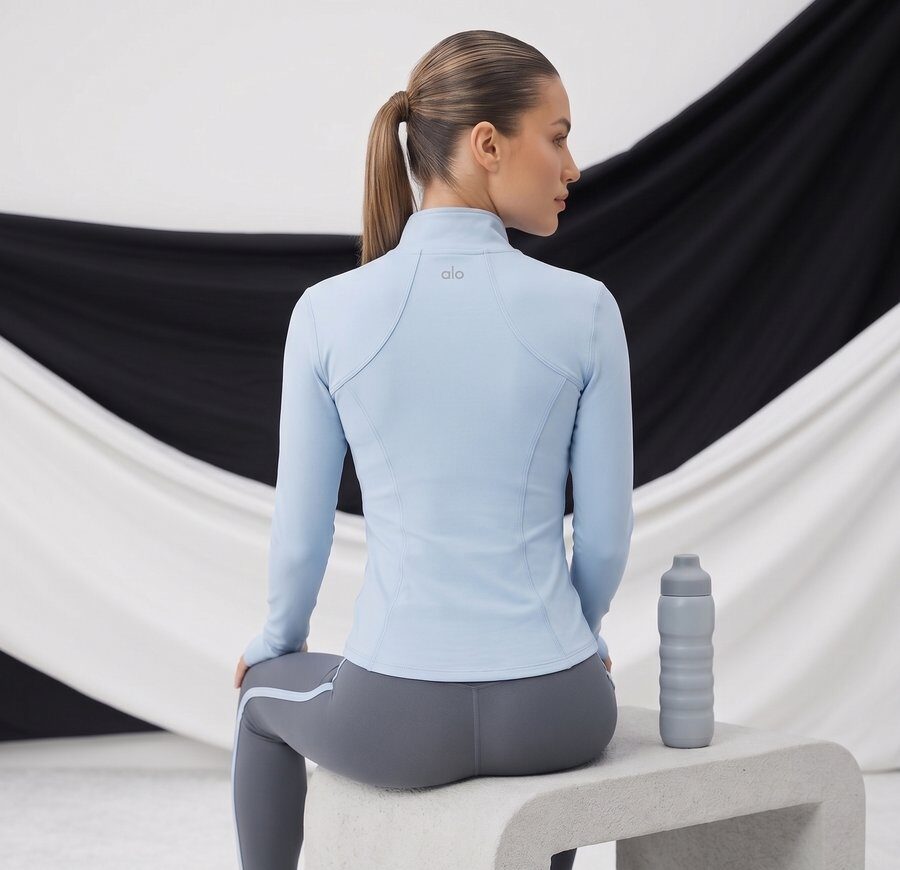 Alo Yoga light blue full-zip athletic jacket #1